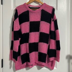 The Open Product Alpaca Wool Checkered Oversized Sweater Pink Black Size 2 Med